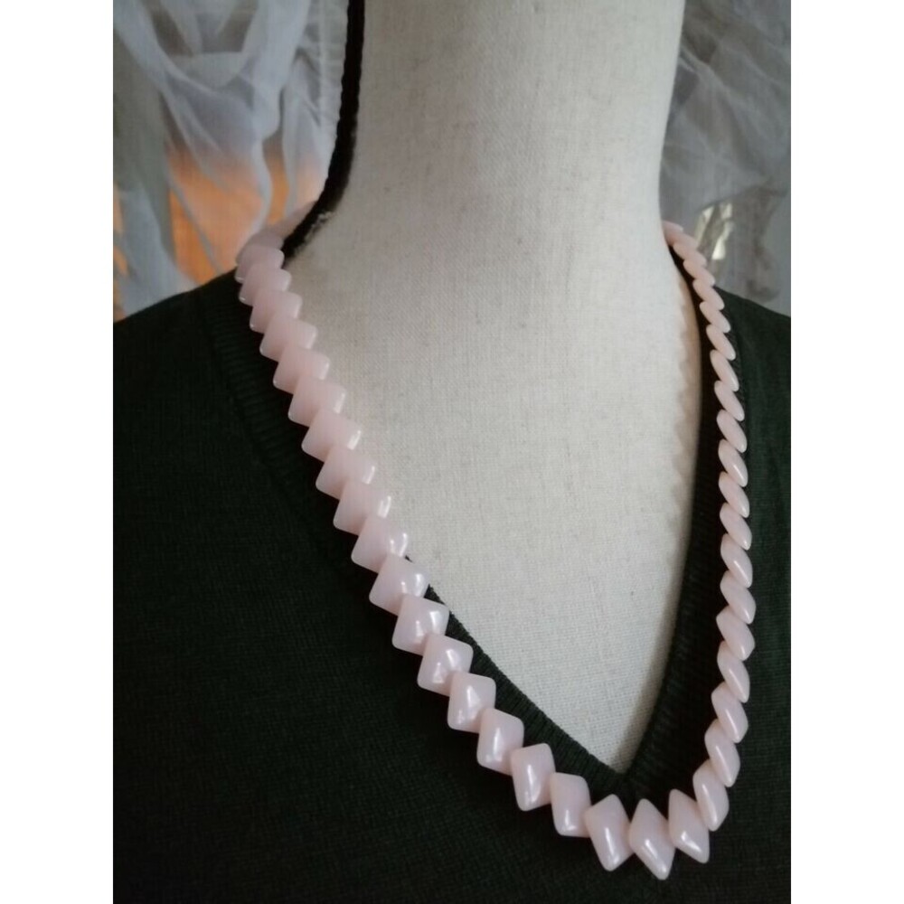 Vintage Trifari Pink Lucite Square Beaded Collar Necklace Art Deco MCM
